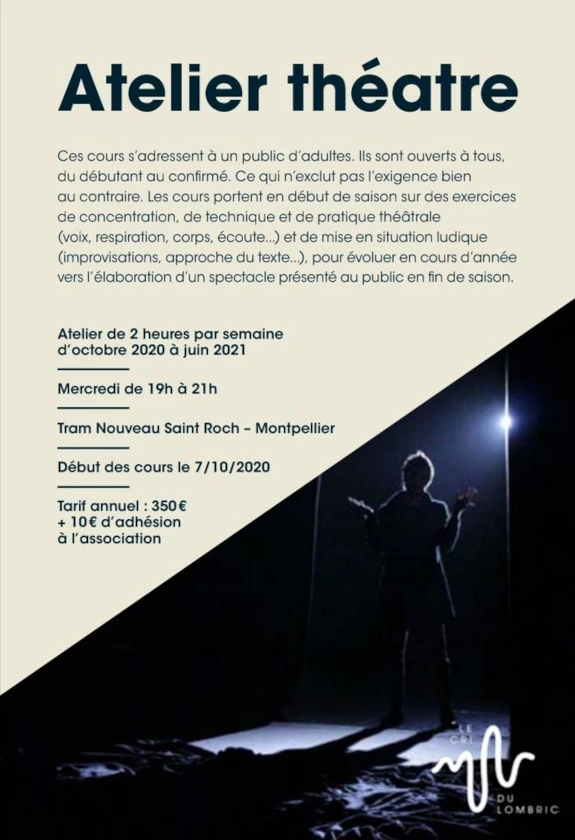 Flyer de présentation de stage de théâtre destinés aux adultes